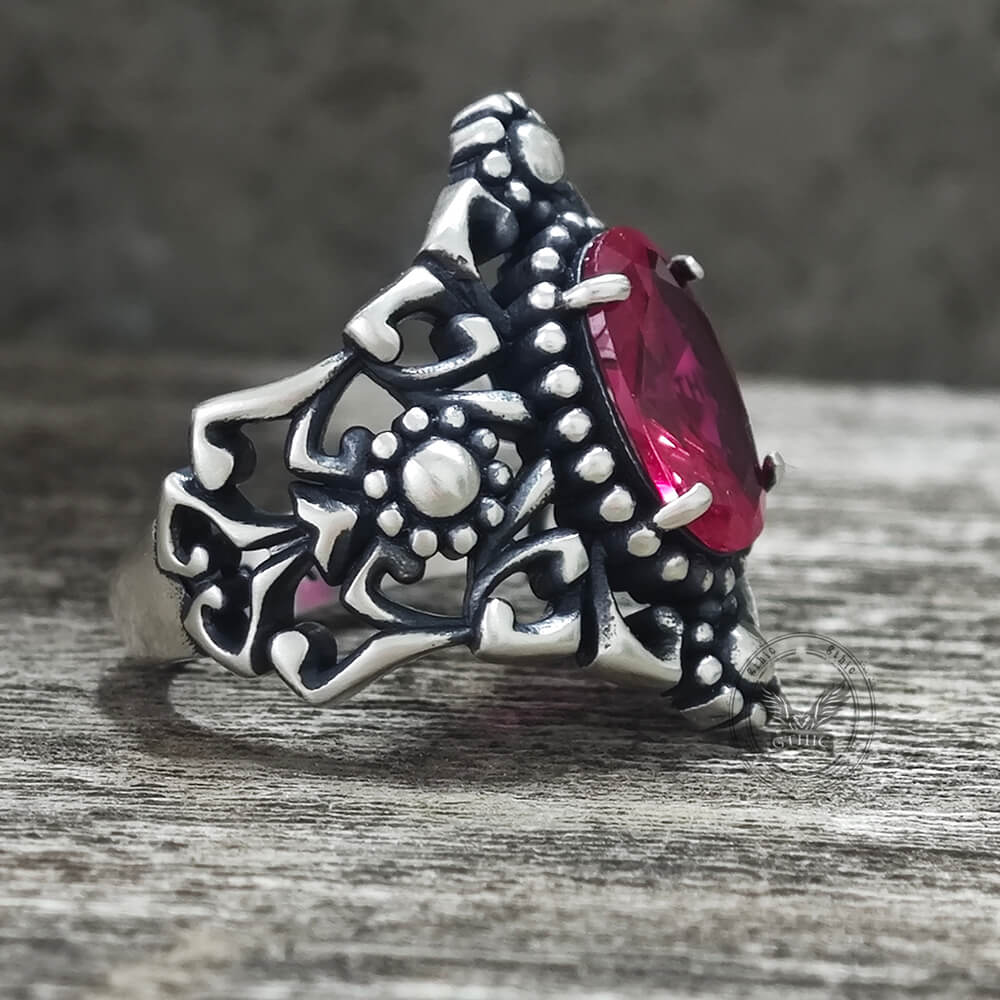 Gothic Sunflower Pattern Gemstone Sterling Silver Ring