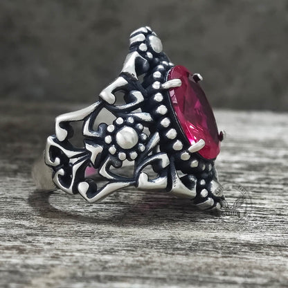 Gothic Sunflower Pattern Gemstone Sterling Silver Ring