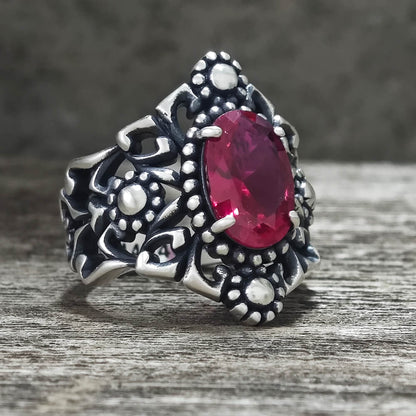 Gothic Sunflower Pattern Gemstone Sterling Silver Ring