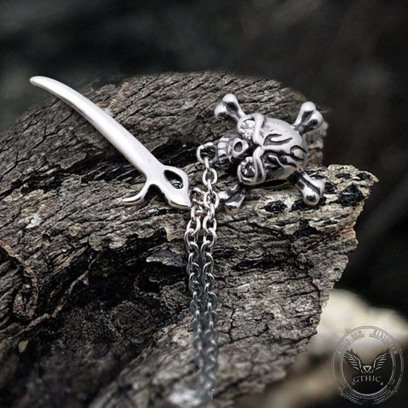 Gothic Sword Crossbone Stainless Steel Skull Stud Earrings