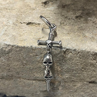 Gothic Sword Skulls Stainless Steel Hoop Earrings
