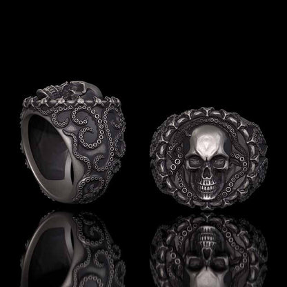 Gothic Tentacle Skull Head Sterling Silver Ring