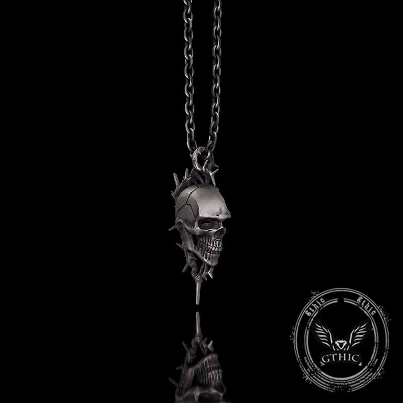 Gothic Thorn Broken Skull Sterling Silver Pendant