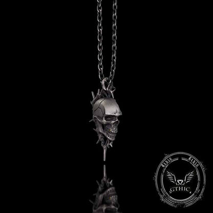 Gothic Thorn Broken Skull Sterling Silver Pendant