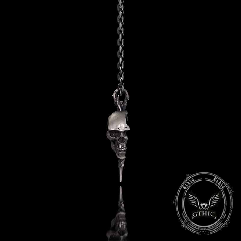 Gothic Thorn Broken Skull Sterling Silver Pendant