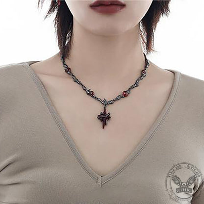 Gothic Thorns Four-pointed Star Alloy Necklace
