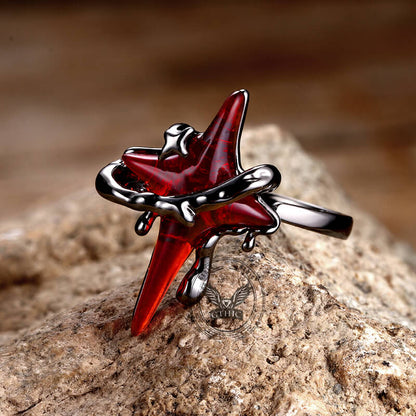Gothic Thorns Four-pointed Star Alloy Open Ring