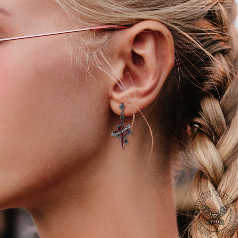 Gothic Thorns Four-pointed Star Alloy Stud Earrings