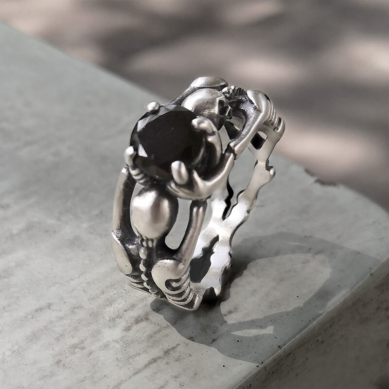 Gothic Tribute Gem Sterling Silver Skull Ring