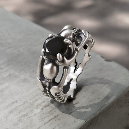 Gothic Tribute Gem Sterling Silver Skull Ring