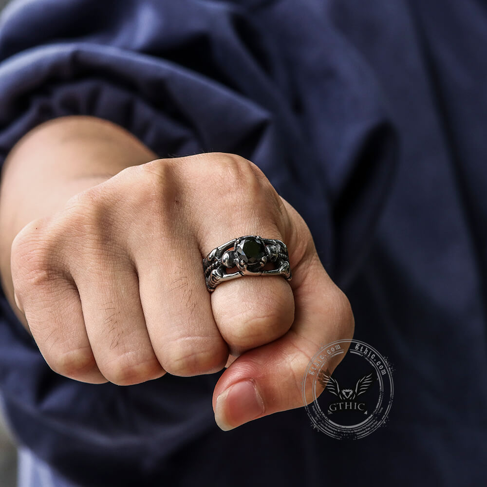 Gothic Tribute Gem Sterling Silver Skull Ring
