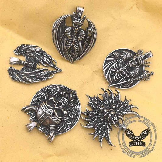 Gothic Wings Skull Stainless Steel Viking Pendant