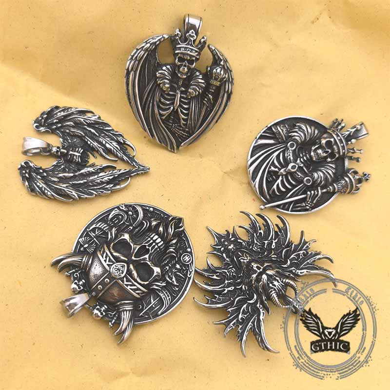 Gothic Wings Skull Stainless Steel Viking Pendant