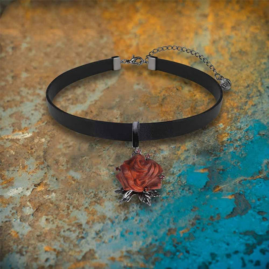 Gothic Wooden Rose Flower Design Alloy Choker Necklace