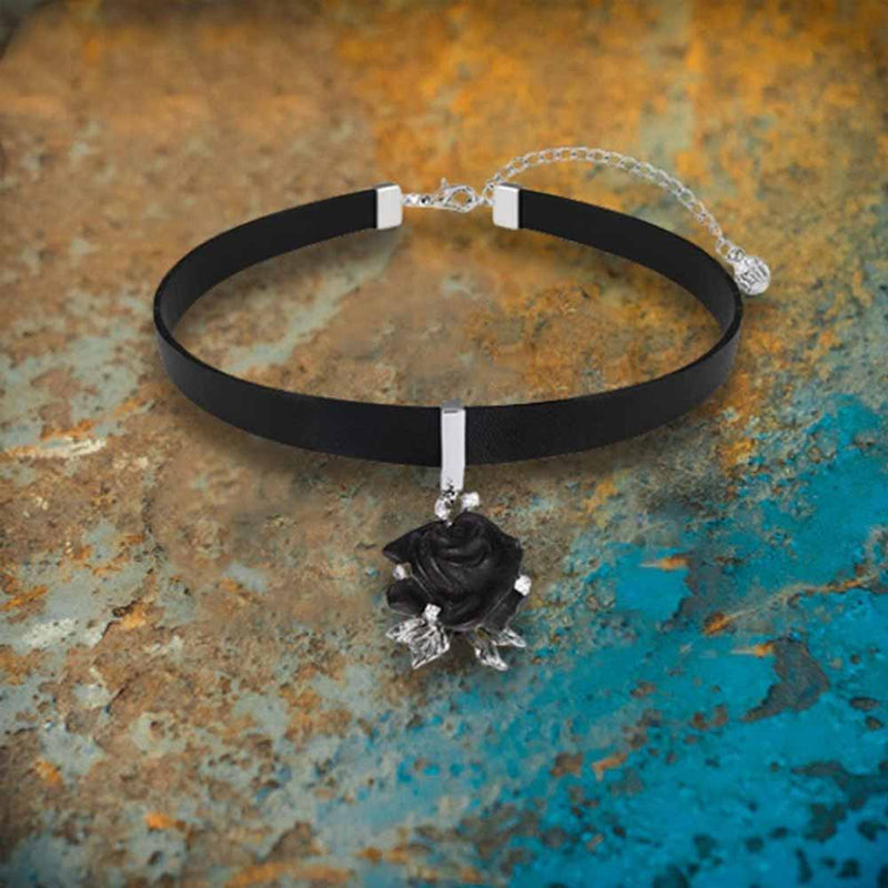 Gothic Wooden Rose Flower Design Alloy Choker Necklace