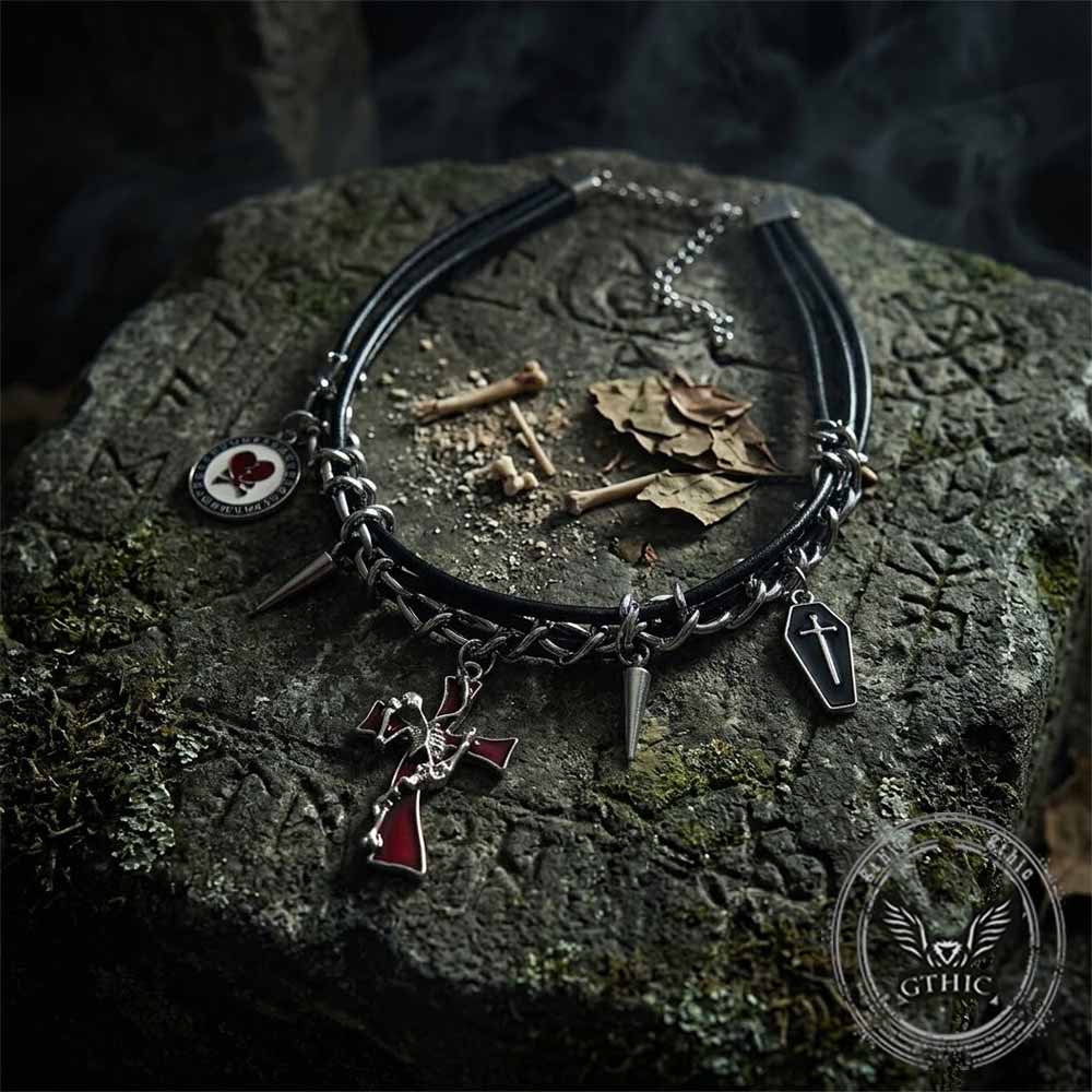 Gothic Y2k Cross Coffin Pu Leather Alloy Choker
