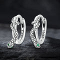 Green Eyed Snake Sterling Silver Hoop Earrings