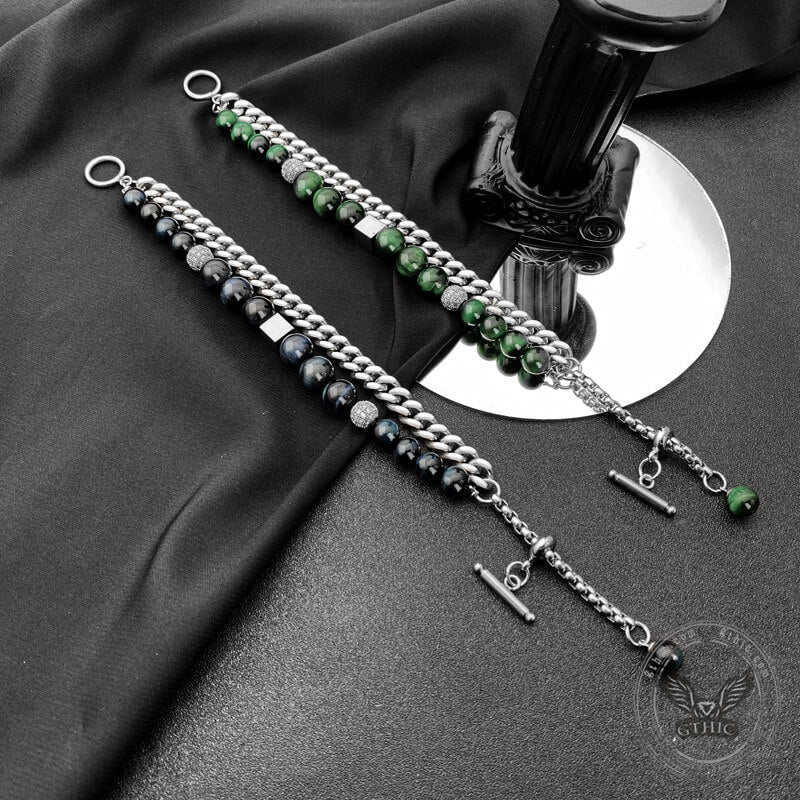 Green Tiger Eye Stainless Steel Bracelet