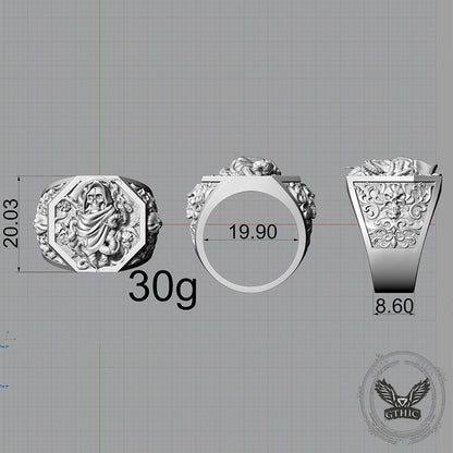 Grim Reaper Scythe Skull Tentacle Sterling Silver Ring