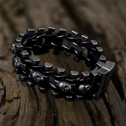Woven Leather Stainless Steel Skull Bracelet