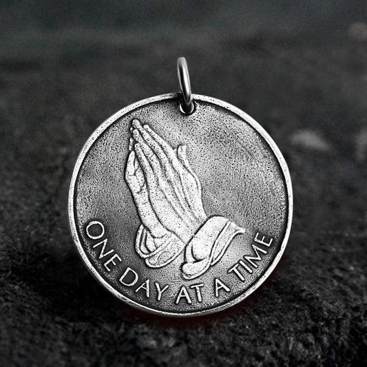 Holy Praying Hands Sterling Silver Coin Pendant