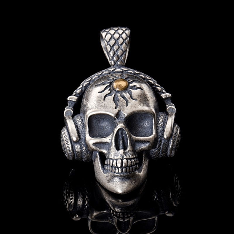 Punk Headphones Sterling Silver Skull Pendant