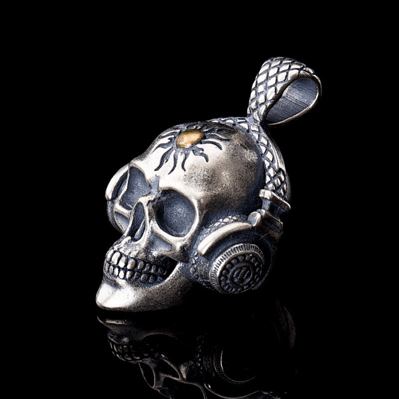 Punk Headphones Sterling Silver Skull Pendant