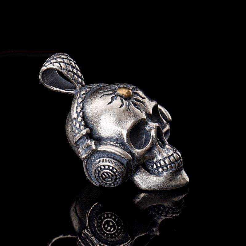 Punk Headphones Sterling Silver Skull Pendant