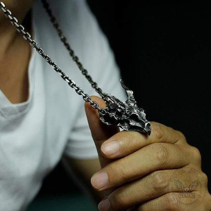 Dragon Sterling Silver Skull Necklace