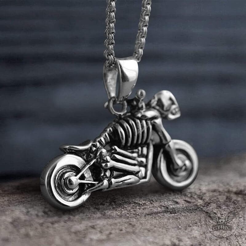Motorcycle Sterling Silver Skull Pendant