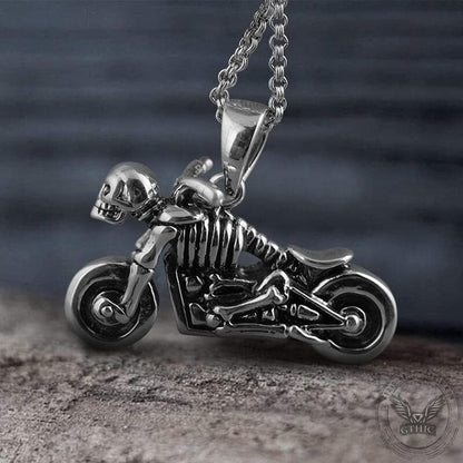 Motorcycle Sterling Silver Skull Pendant