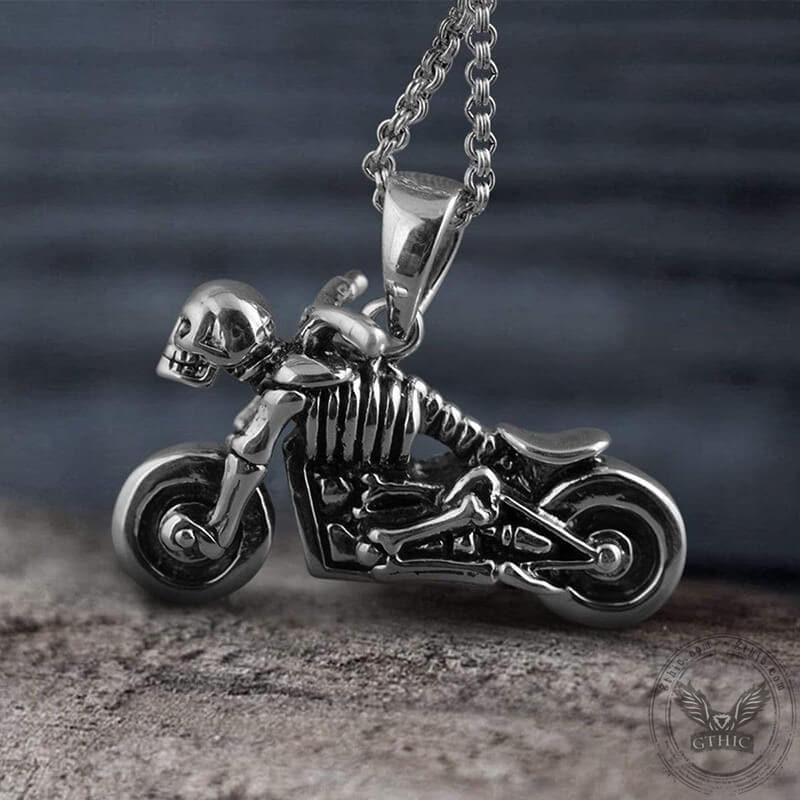 Motorcycle Sterling Silver Skull Pendant