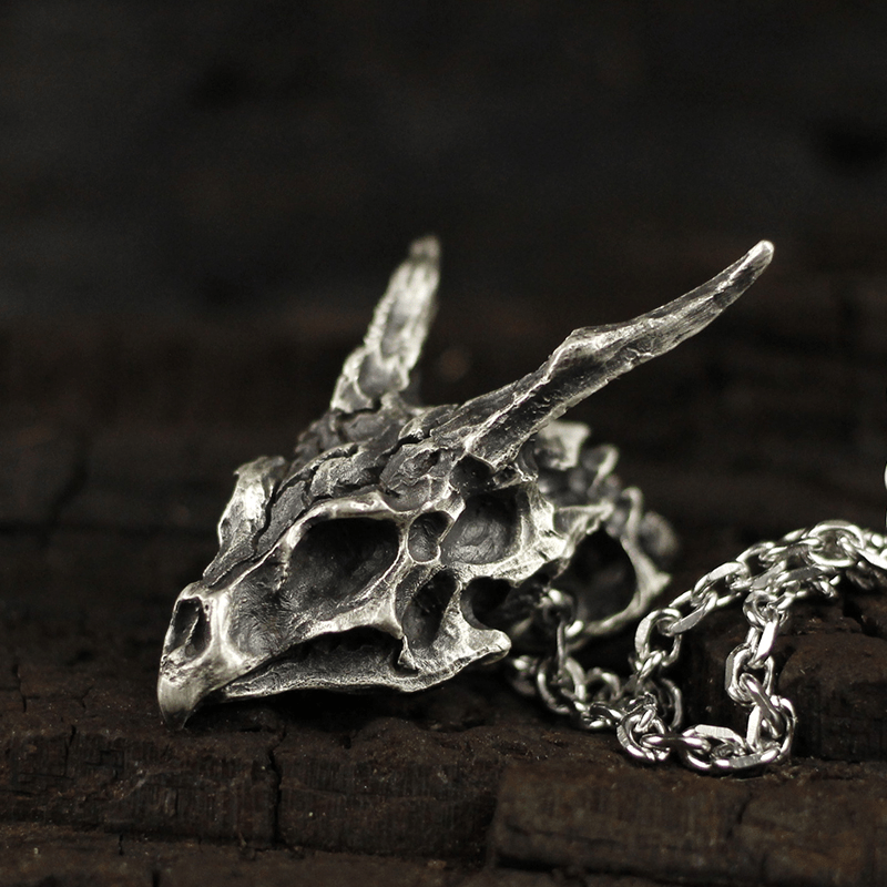 Dragon Sterling Silver Skull Necklace