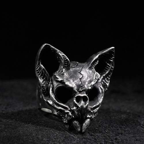 Gothic Cat Brass Skull Ring