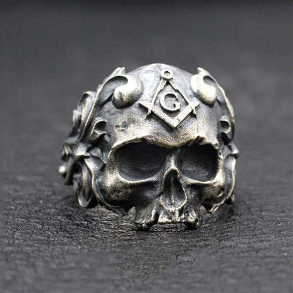 Vine Sterling Silver Skull Masonic Ring
