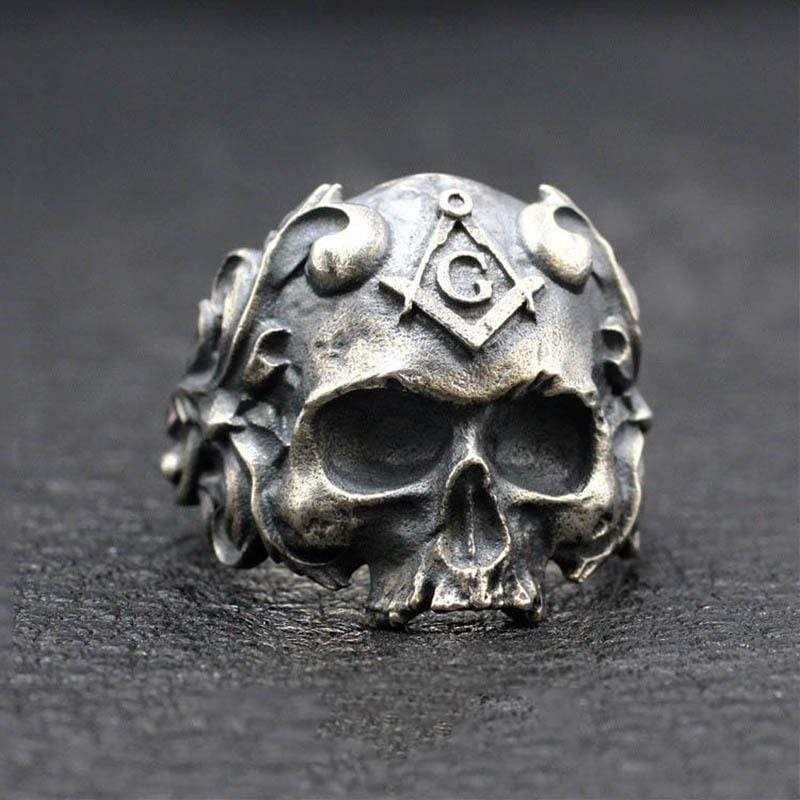 Vine Sterling Silver Skull Masonic Ring