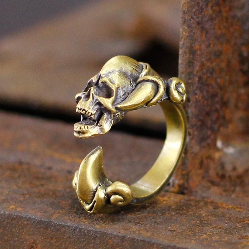 Dark Gothic Paw Brass Skull Ring