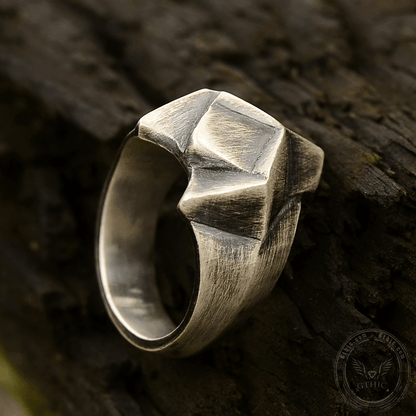 Faceted Fox Head Sterling Silver Biker Ring