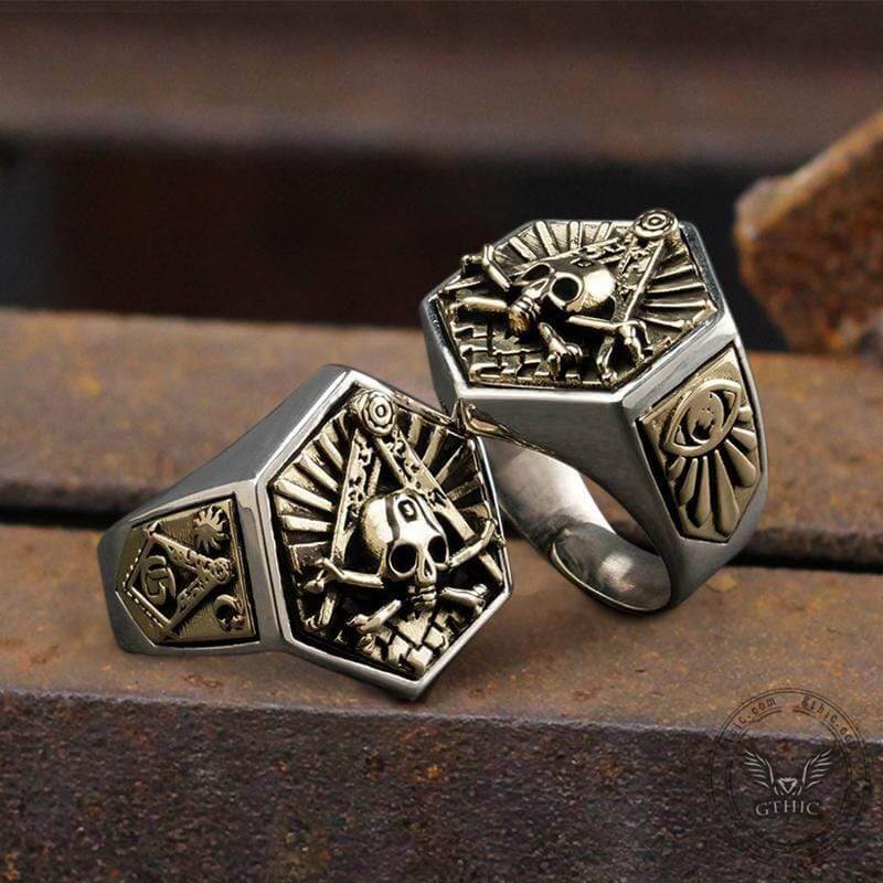 Freemason Light Sterling Silver Masonic Skull Ring