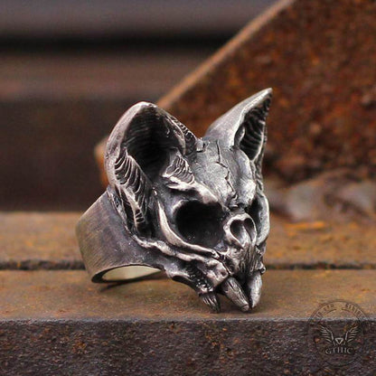 Gothic Cat Brass Skull Ring