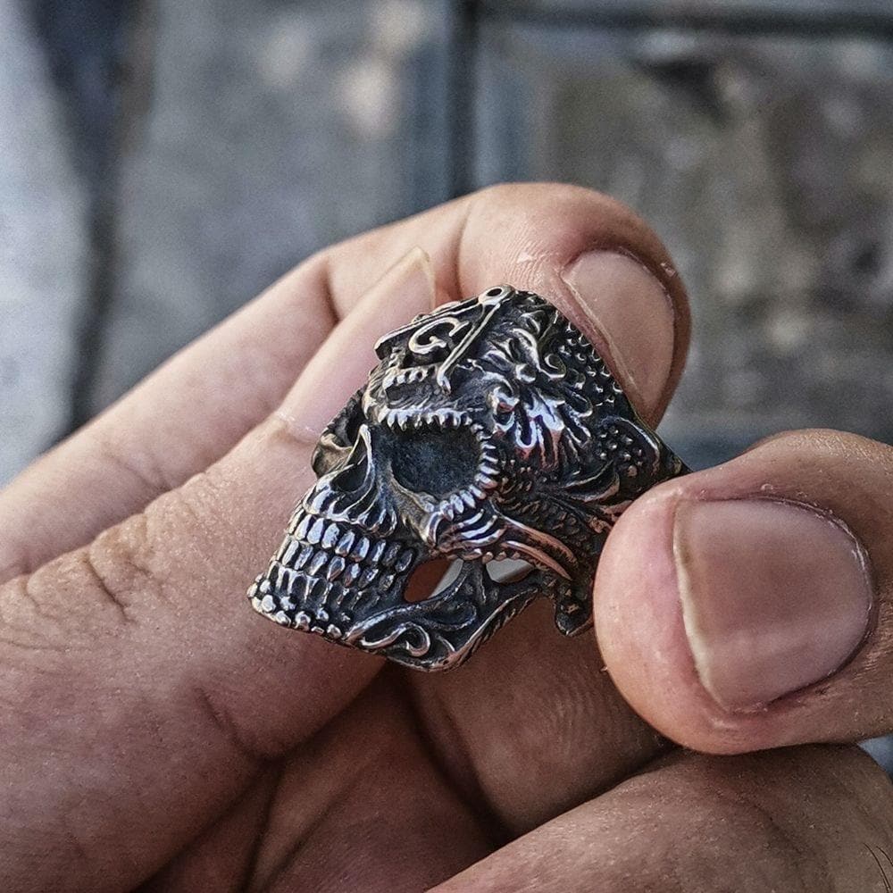 Heavy Metal Sterling Silver Masonic Skull Ring