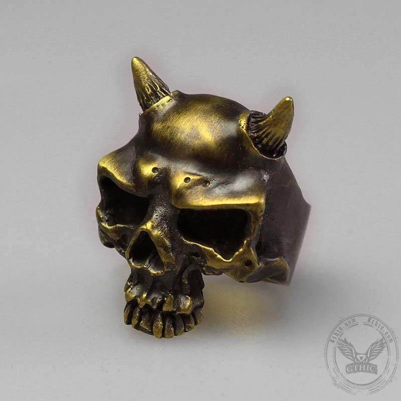 Horn Brass Skull Ring