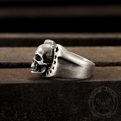 Horseshoe Pentagram Brass Skull Ring
