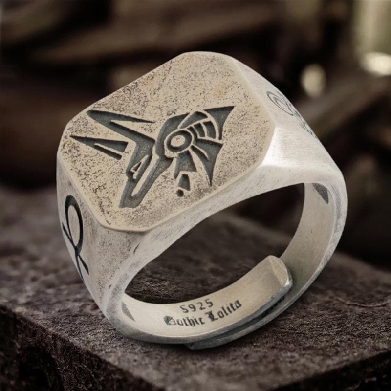 Horus and Anubis Sterling Silver Ring