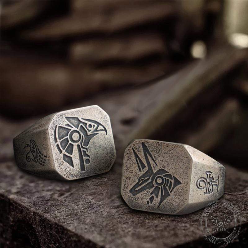 Horus and Anubis Sterling Silver Ring