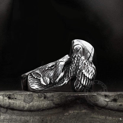Mythology Odin Wolf Stainless Steel Viking Ring