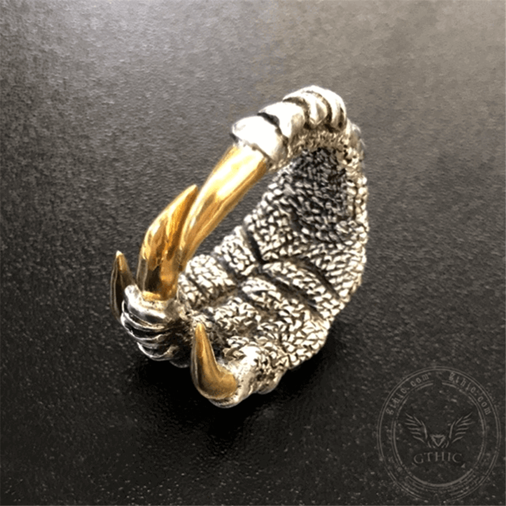 Retro Dragon Claw Brass Sterling Silver Ring