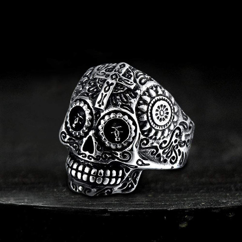 Cross Pattern Stainless Steel Skull Ring