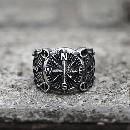 Northern Pirate Compass Stainless Steel Marine Ring