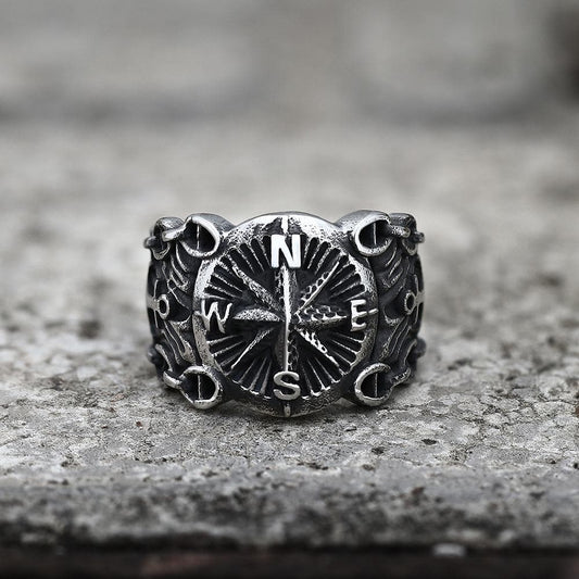 Northern Pirate Compass Stainless Steel Marine Ring